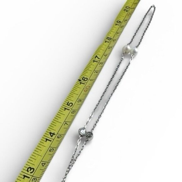 Vintage Sterling Silver 925 Pearl Marcasite Station Necklace 40" - Picture 6 of 10